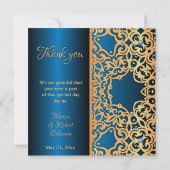 豪華なヴィンテージゴールドとブルーのジュエリー装飾のサンキュー サンキューカード (裏面)