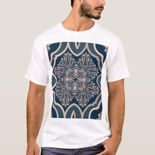 豪華なヴィンテージダマスクシームレスパターン Tシャツ (正面)