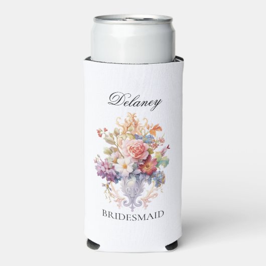 豪華なヴィンテージ フラワー ブライドメイド プロポーズ ギフト スリム缶クーラー (Seltzer正面)
