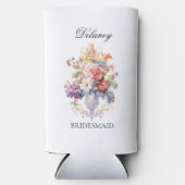 豪華なヴィンテージ フラワー ブライドメイド プロポーズ ギフト スリム缶クーラー (正面)