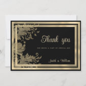 豪華なヴィンテージ ブラックゴールドレース フラワー「ありがとう」 招待状 (正面)