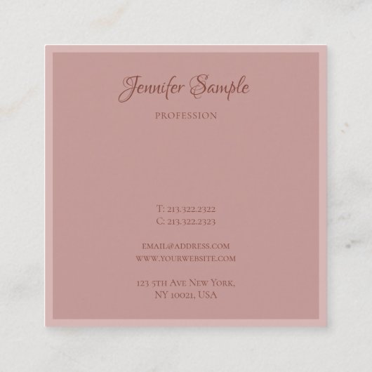 豪華な丸い手書きモダンスクリプトのエリート スクエア名刺 (裏面)