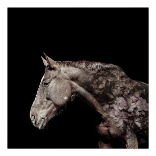豪華な二重露光の馬の花の写真 ポスター