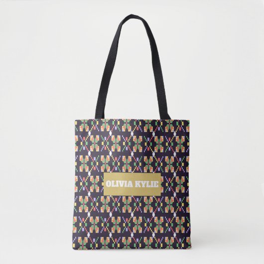 豪華な伝統ソンケットのピクセル刺繍モチーフ トートバッグ (正面)