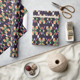 豪華な伝統ソンケットのピクセル刺繍モチーフ ラッピングペーパー