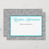豪華な偽の銀のグリッターとターコイズブルーの受付情報カード エンクロージャーカード (正面/裏面)