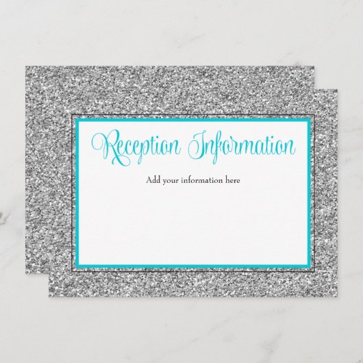 豪華な偽の銀のグリッターとターコイズブルーの受付情報カード エンクロージャーカード (正面/裏面)