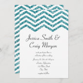 豪華な偽ターコイズグリッターシェブロンウェディング 招待状 (正面/裏面)