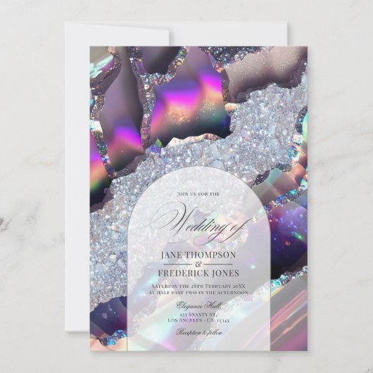 豪華な偽ホログラフィックアゲート大理石ジオード結婚式 招待状 (正面)