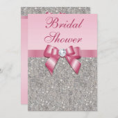 豪華な偽銀の宝石 ピンクの蝶リボン ダイヤモンド ブライダルシャワー 招待状 (正面/裏面)