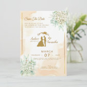 豪華な優雅さ：アイボリー、ゴールド＆グリーンの招待状 招待状 (スタンド正面)