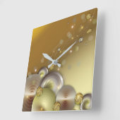 豪華な光沢きらめく金ゴールドとシルバーサークル スクエア壁時計 (傾斜)