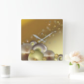 豪華な光沢きらめく金ゴールドとシルバーサークル スクエア壁時計 (ホーム)