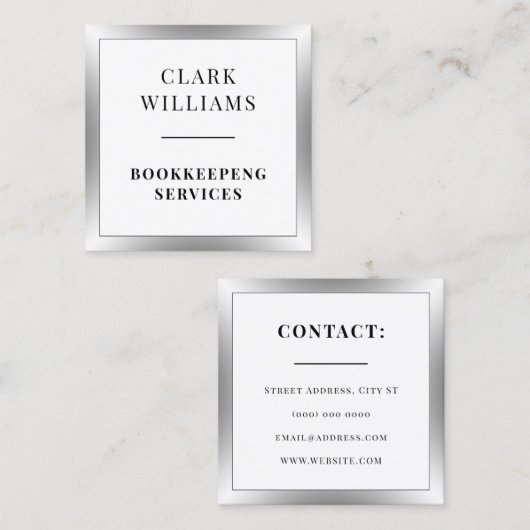 豪華な光沢のあるフレームの銀色の四角い名刺 スクエア名刺 (正面/裏面)