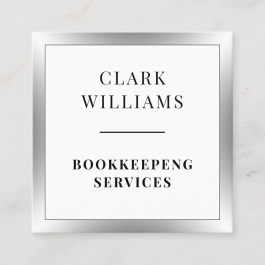 豪華な光沢のあるフレームの銀色の四角い名刺 スクエア名刺 (正面)