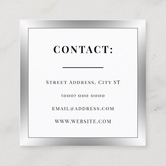 豪華な光沢のあるフレームの銀色の四角い名刺 スクエア名刺 (裏面)