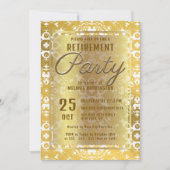 豪華な光沢のある金ゴールドダマスク退職パーティー 招待状 (正面)