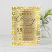 豪華な光沢のある金ゴールドダマスク退職パーティー 招待状 (スタンド正面)