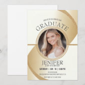 豪華な写真の誕生日卒業証書 スパーキングゴールド 招待状 (正面/裏面)