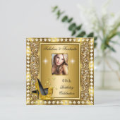 豪華な写真 ゴールド グリッツ グラム ハリウッド 誕生日 招待状 (スタンド正面)