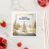 豪華な冬のクリスマス ゴールドの雪の森 スタンダードカクテルナプキン (インサイチュ)