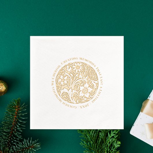 豪華な化膿性金ゴールドと白アールデコフローラ 箔ナプキン