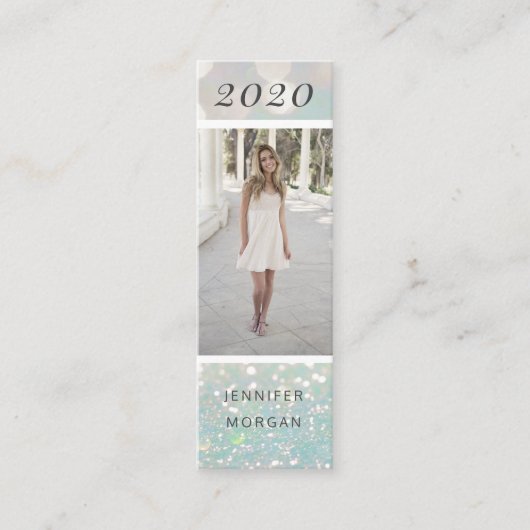 豪華な卒業グリッター写真ネームカード スキニー名刺 (正面)