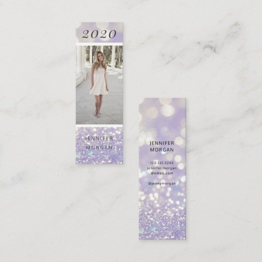 豪華な卒業グリッター写真ネームカード スキニー名刺 (正面/裏面)