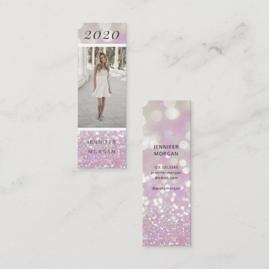 豪華な卒業グリッター写真ネームカード スキニー名刺 (正面/裏面)