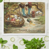 豪華な台所タオルのイースターのウサギの絵画の卵 キッチンタオル (折り畳み)