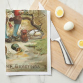 豪華な台所タオルのイースターのウサギの絵画の卵 キッチンタオル (四つ折り)