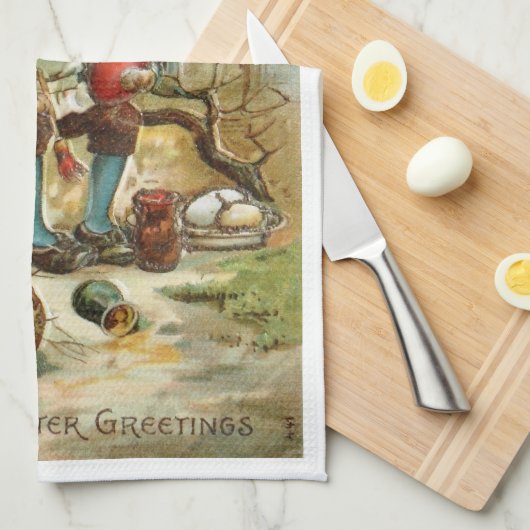 豪華な台所タオルのイースターのウサギの絵画の卵 キッチンタオル (四つ折り)