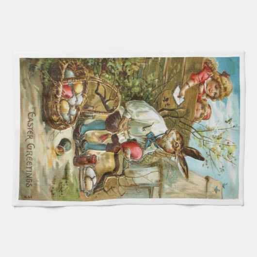 豪華な台所タオルのイースターのウサギの絵画の卵 キッチンタオル (横)