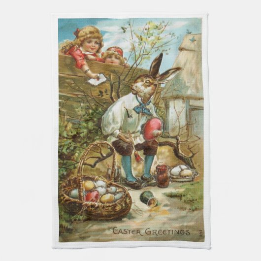 豪華な台所タオルのイースターのウサギの絵画の卵 キッチンタオル (縦)