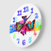 豪華な夏の蝶のアートワーク虹の色 ラージ壁時計 (傾斜)