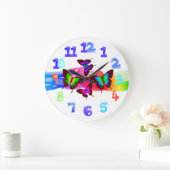 豪華な夏の蝶のアートワーク虹の色 ラージ壁時計 (ホーム)