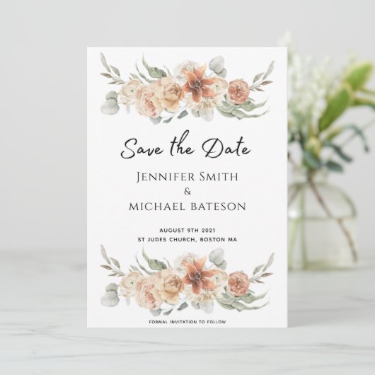 豪華な夏エレガントの桃色のピンクの花の写真なし セーブザデート (スタンド正面)