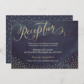 豪華な夜のゴールドグリッターカリグラフィー受付カード エンクロージャーカード (正面/裏面)