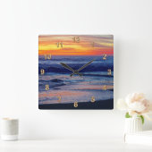 豪華な夜日没のビーチの時計かあなたの写真 スクエア壁時計 (ホーム)