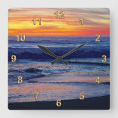 豪華な夜日没のビーチの時計かあなたの写真 スクエア壁時計 (正面)