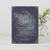 豪華な夜間 ゴールドグリッターカリグラフィー ブライダルシャワー 招待状 (スタンド正面)