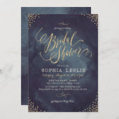 豪華な夜間 ゴールドグリッターカリグラフィー ブライダルシャワー 招待状 (正面/裏面)