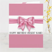 豪華な大きなピンクの弓の広いストライプ誕生日の女の子 カード (黄色い花)