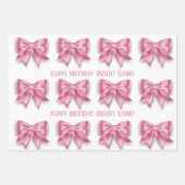 豪華な大きなピンクの弓幅広いストライプパーティー ラッピングペーパーシート (正面)