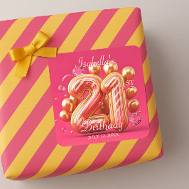 豪華な大人っぽさ ゴールドとピンクの21歳の誕生日 スクエアシール