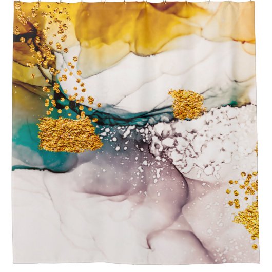 豪華な大理石とグリッター金ゴールド シャワーカーテン (正面)