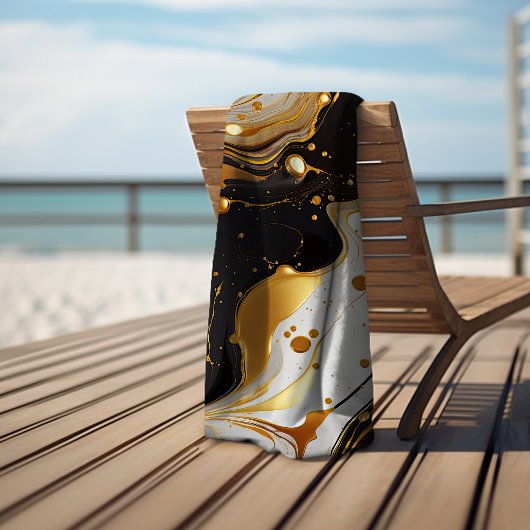 豪華な大理石 ゴールド グラム フェミニン ブラック ホワイト ビーチタオル