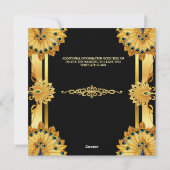 豪華な孔雀の羽ファンブラック金ゴールド エレガント シーズンカード (裏面)