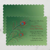豪華な孔雀の羽根 グリーン ご招待状 招待状 (正面/裏面)