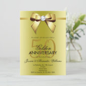 豪華な宝石の弓とリボン 50周年結婚記念日 招待状 (スタンド正面)